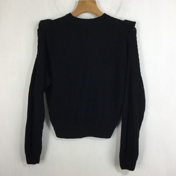 Blank NYC Womens Ruffle Crew Neck Long Sleeve Knit Sweater Black Size Small - Picture 6 of 7